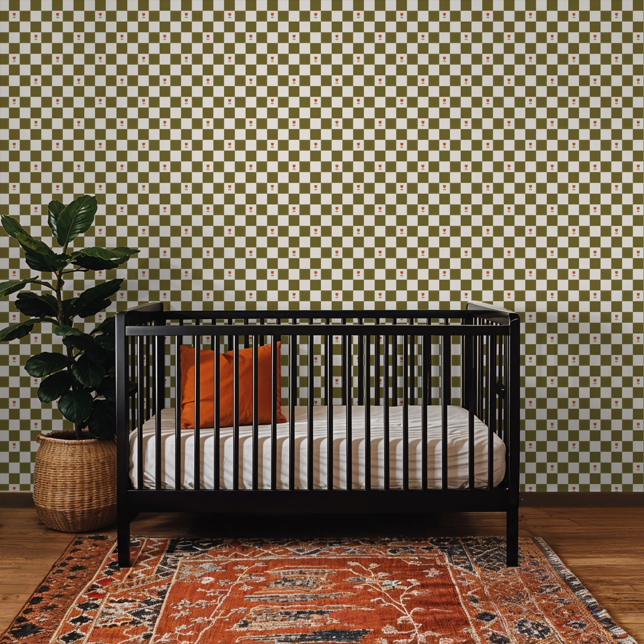Brenton's Checkered Tulip (Green) Wallpaper - 8 FT H X 12.5 FT W LUXE - Image 3