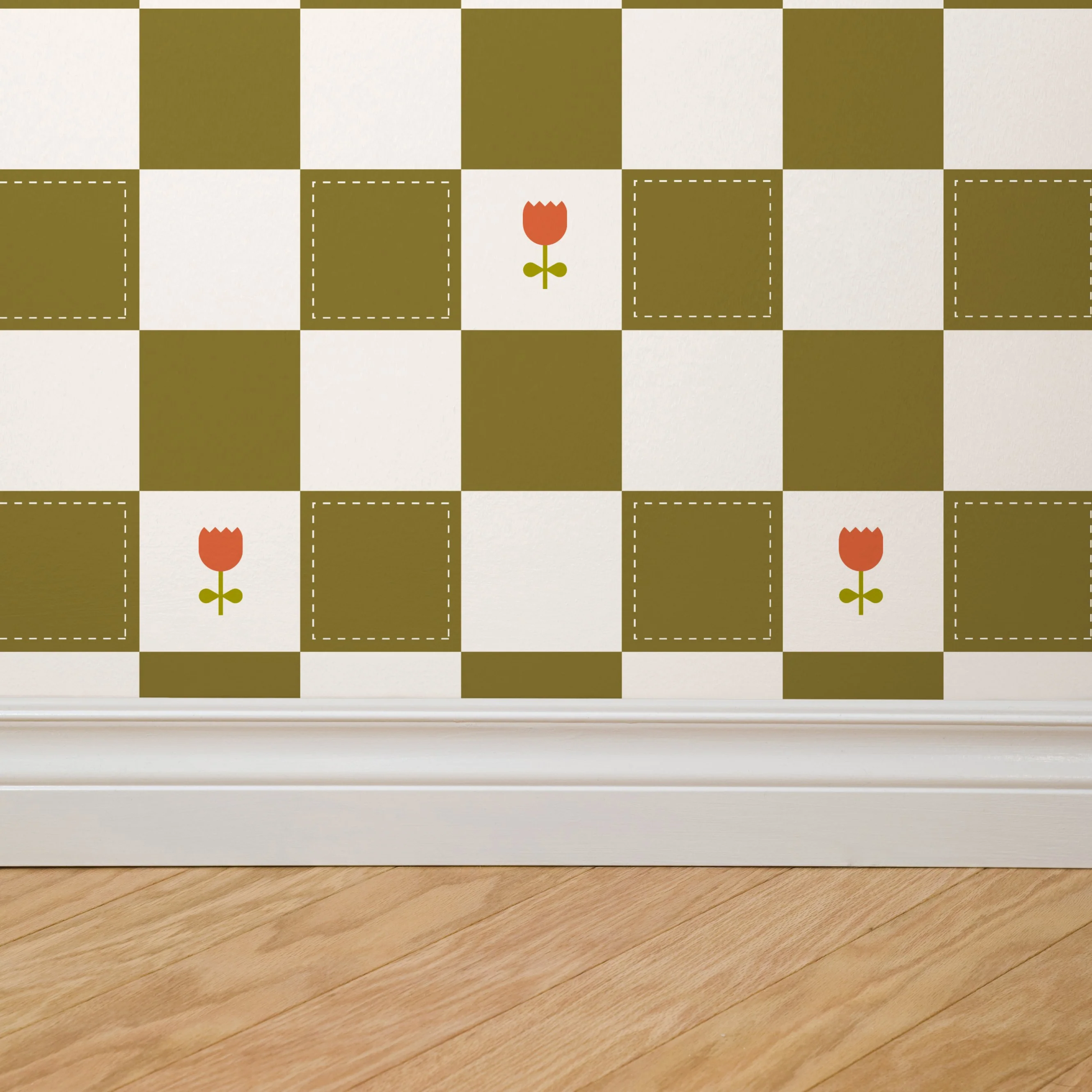 Brenton's Checkered Tulip (Green) Wallpaper - 8 FT H X 12.5 FT W LUXE - Image 4