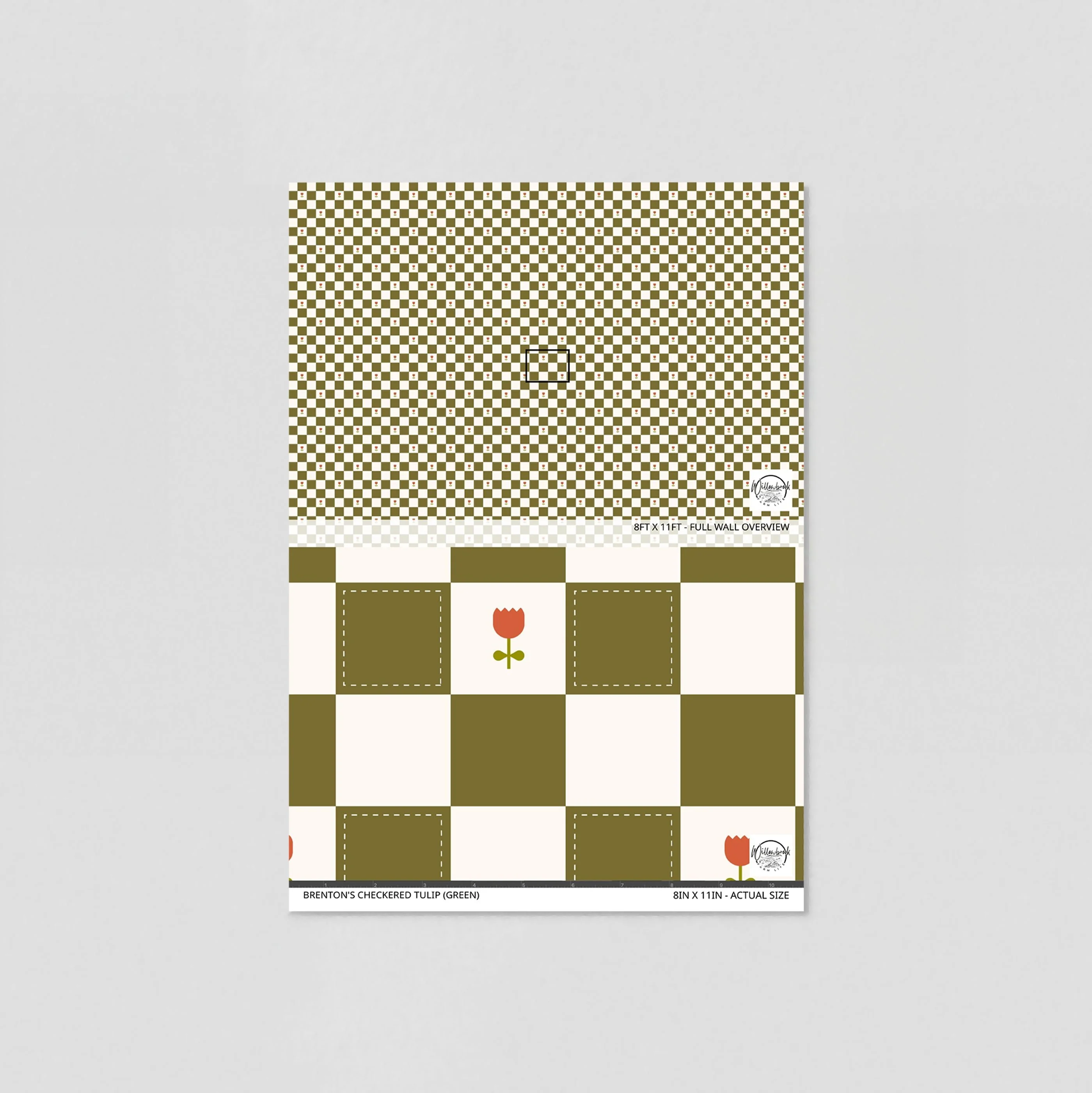 Brenton's Checkered Tulip (Green) Wallpaper - 8 FT H X 12.5 FT W LUXE - Image 6