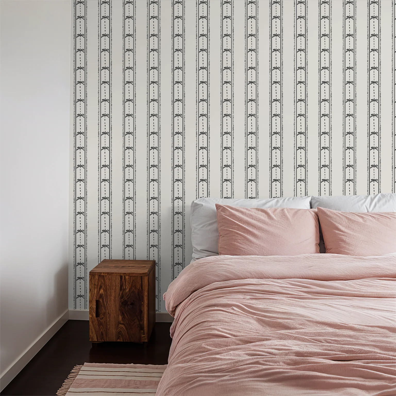 Cottage Bows (Black) Wallpaper - Image 3