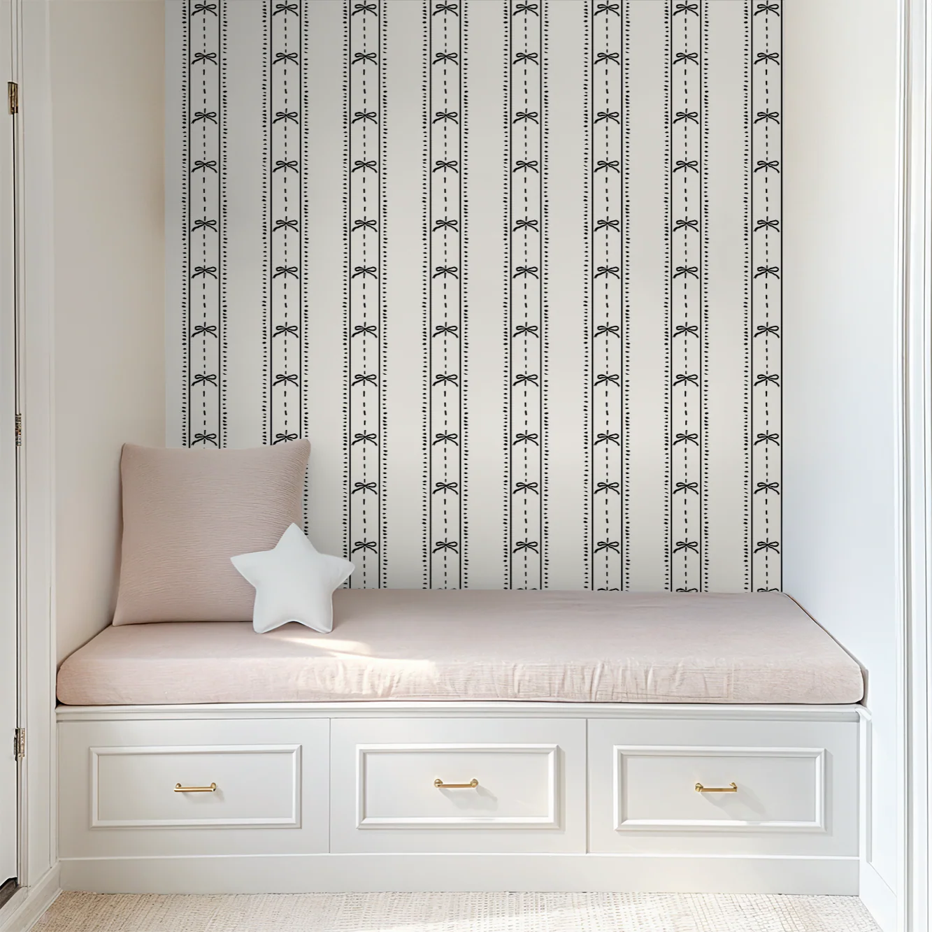 Cottage Bows (Black) Wallpaper - Image 5
