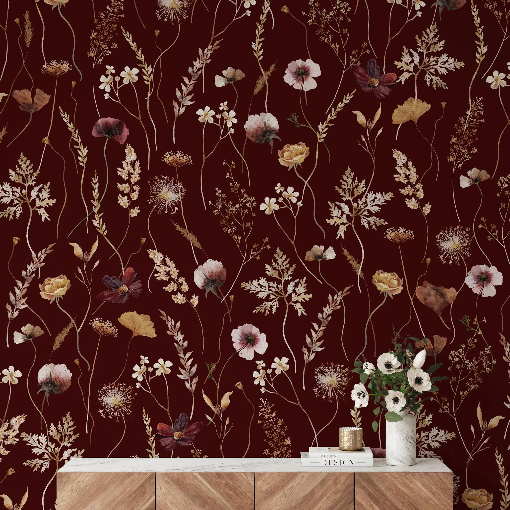 Dahlia (Maroon) Wallpaper - Image 2