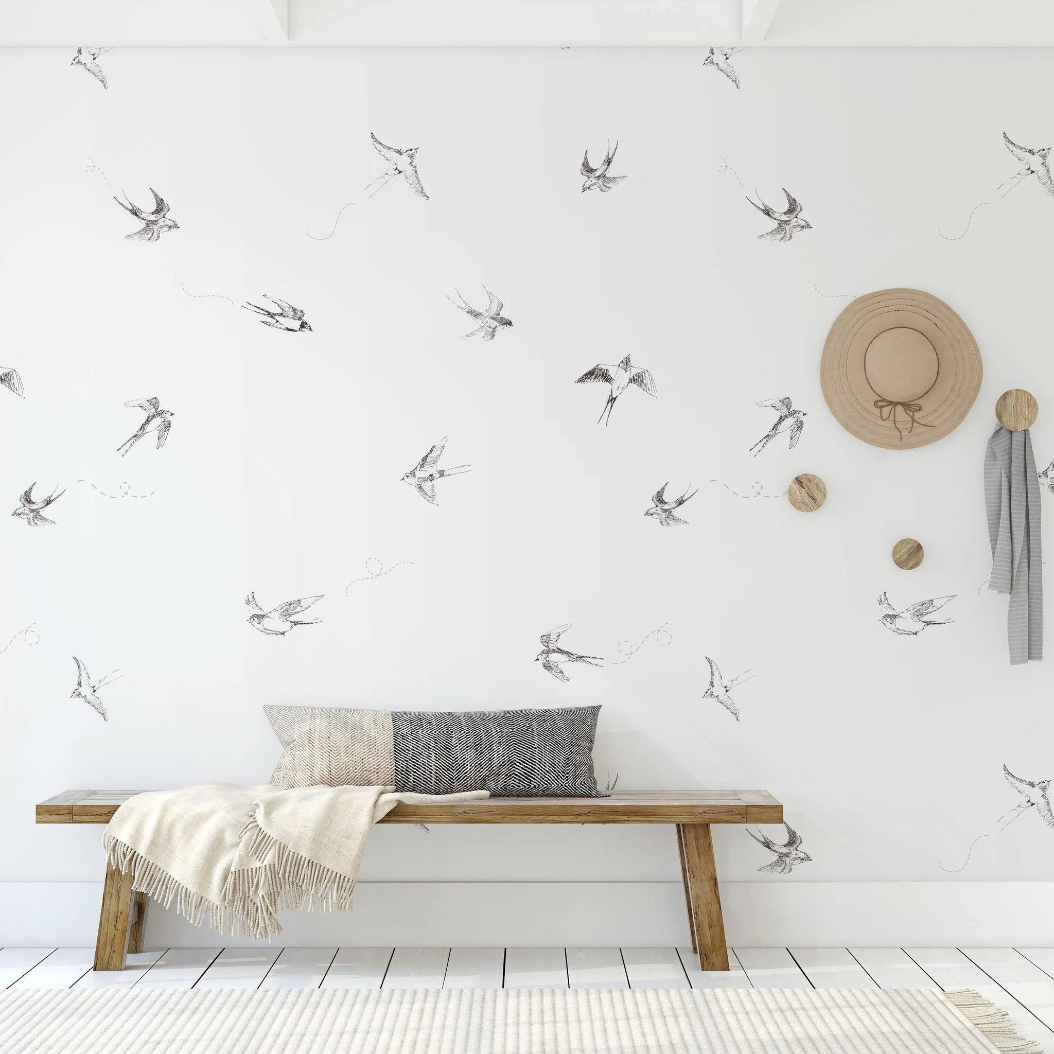Of a Feather (White) Wallpaper