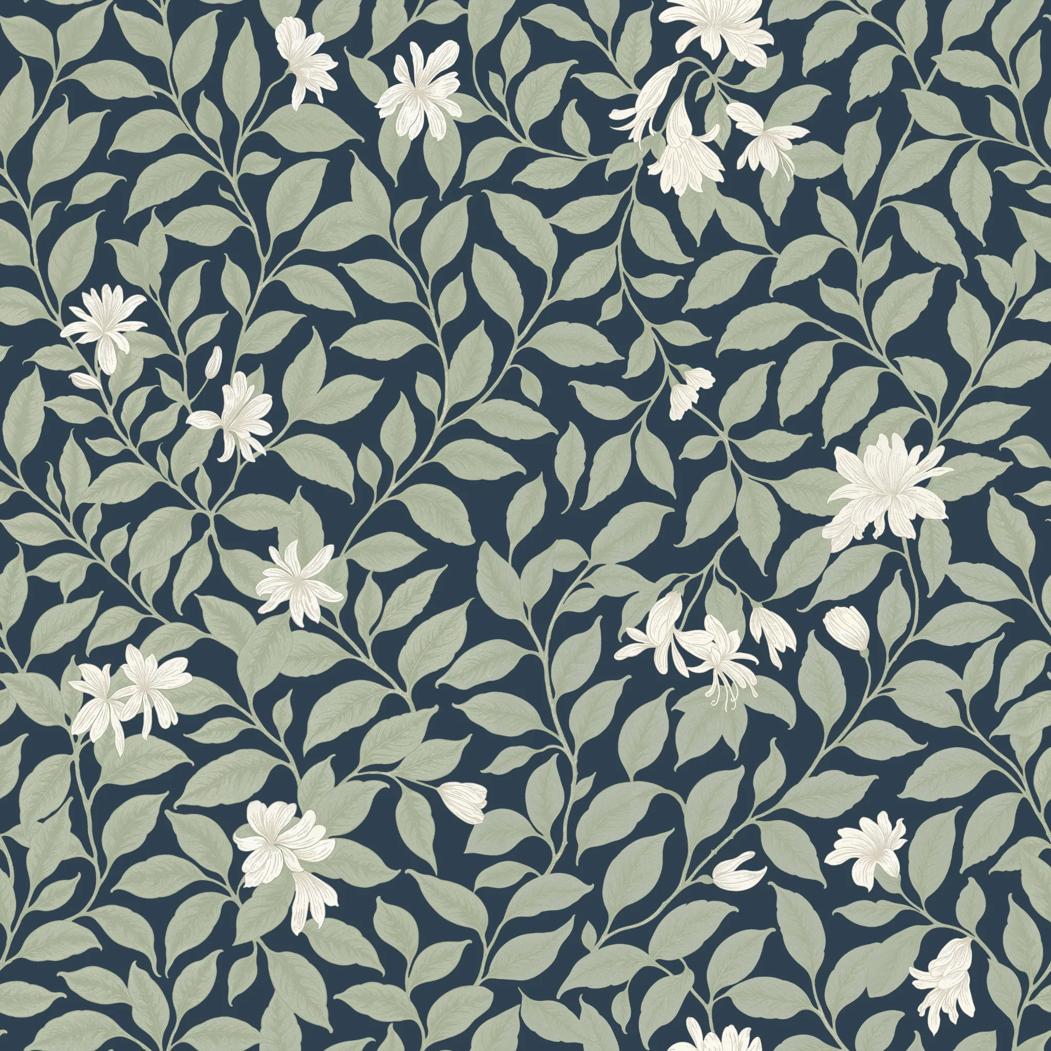 Poppy Honeysuckle Large (Navy) Wallpaper - Image 2