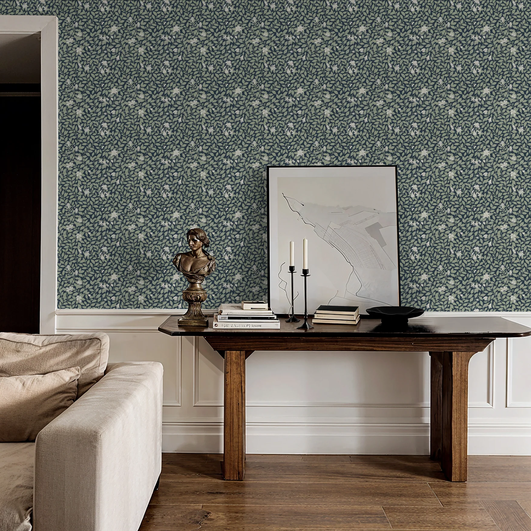 Poppy Honeysuckle Small (Navy) Wallpaper - Image 5