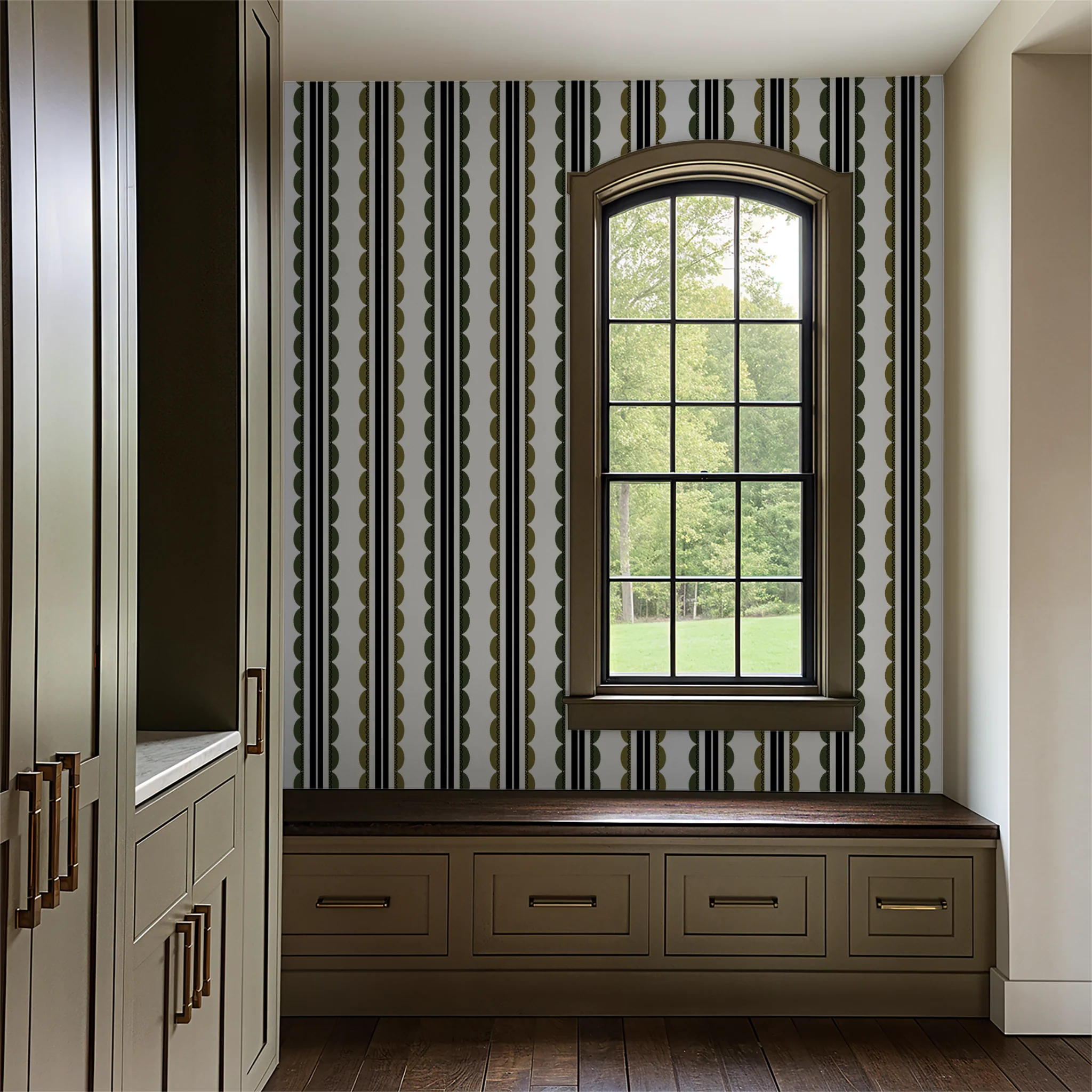 Sunday Scallop (Olive and Dark Green) Wallpaper - Image 5