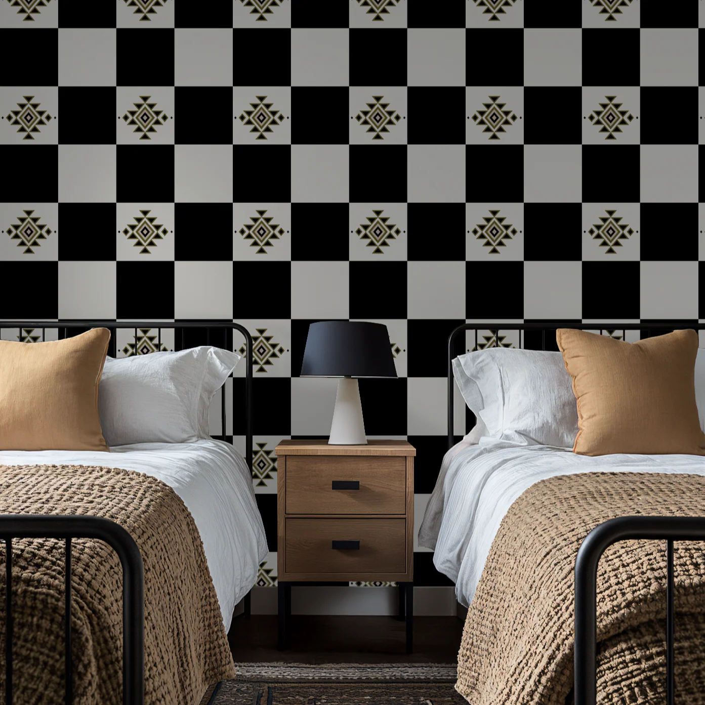 Western Checker (Black and Olive) Wallpaper - Image 3