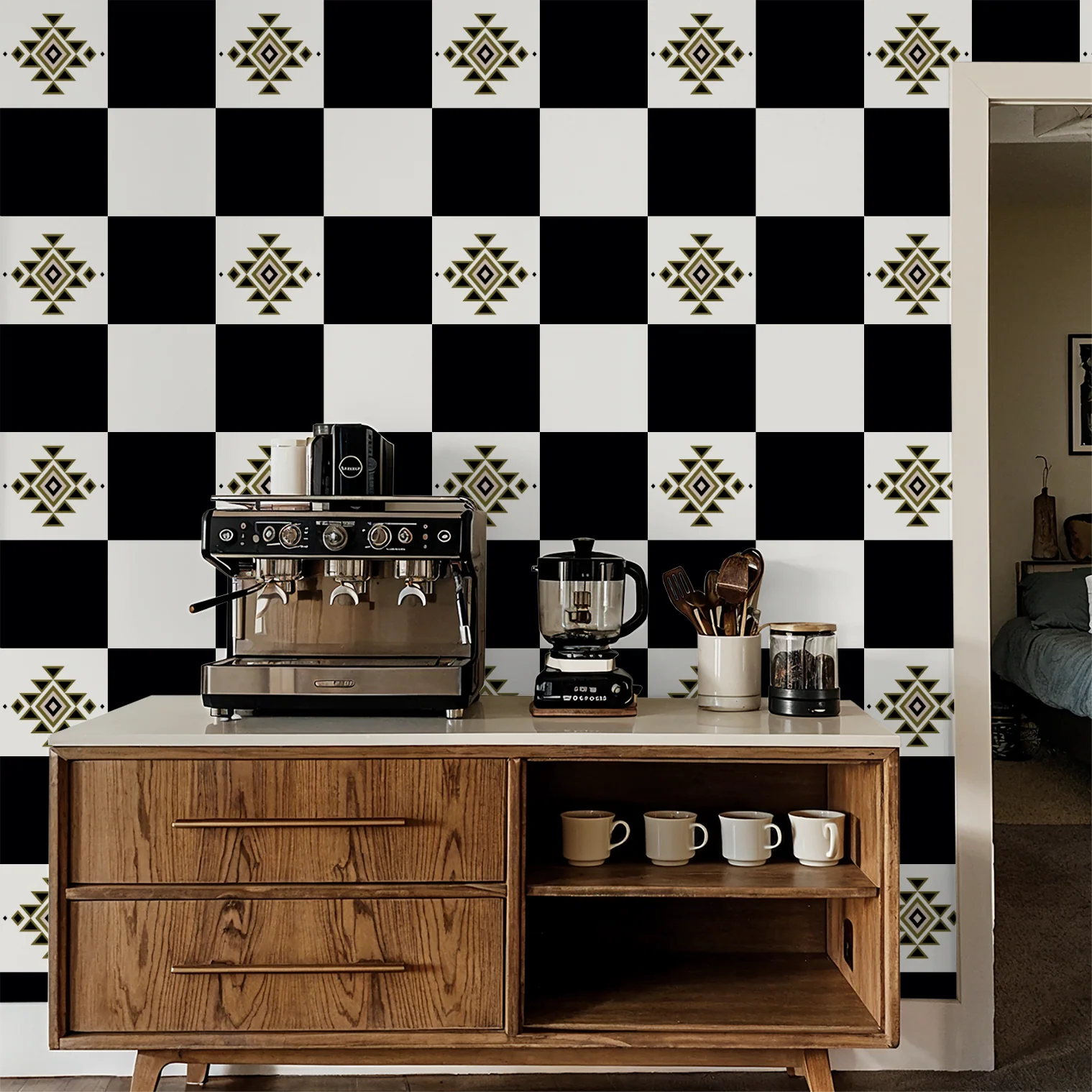 Western Checker (Black and Olive) Wallpaper - Image 5