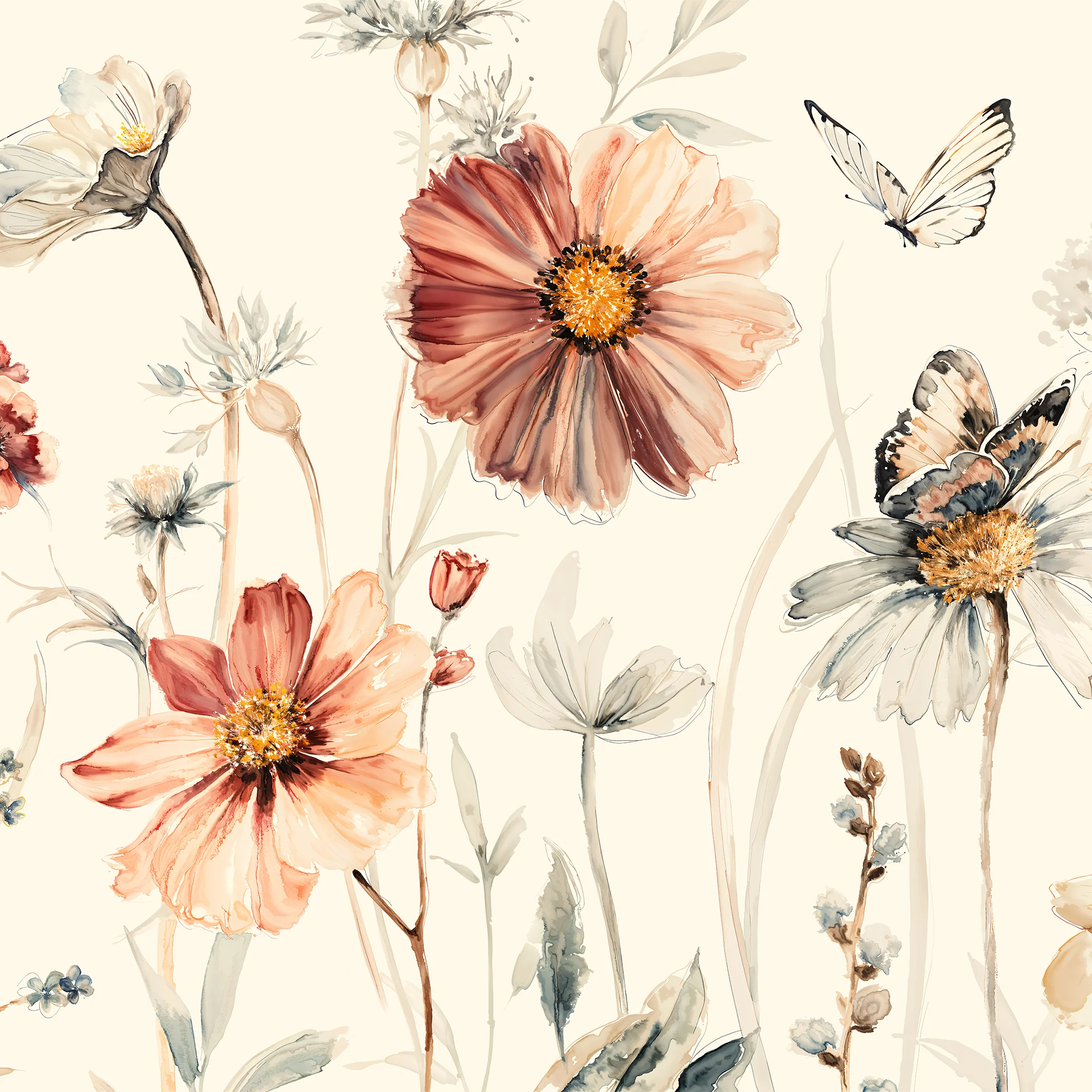 Wildflower Dreams Wallpaper (Cream) - 18 FT H X 25.3 FT W LUXE P&S - Image 2