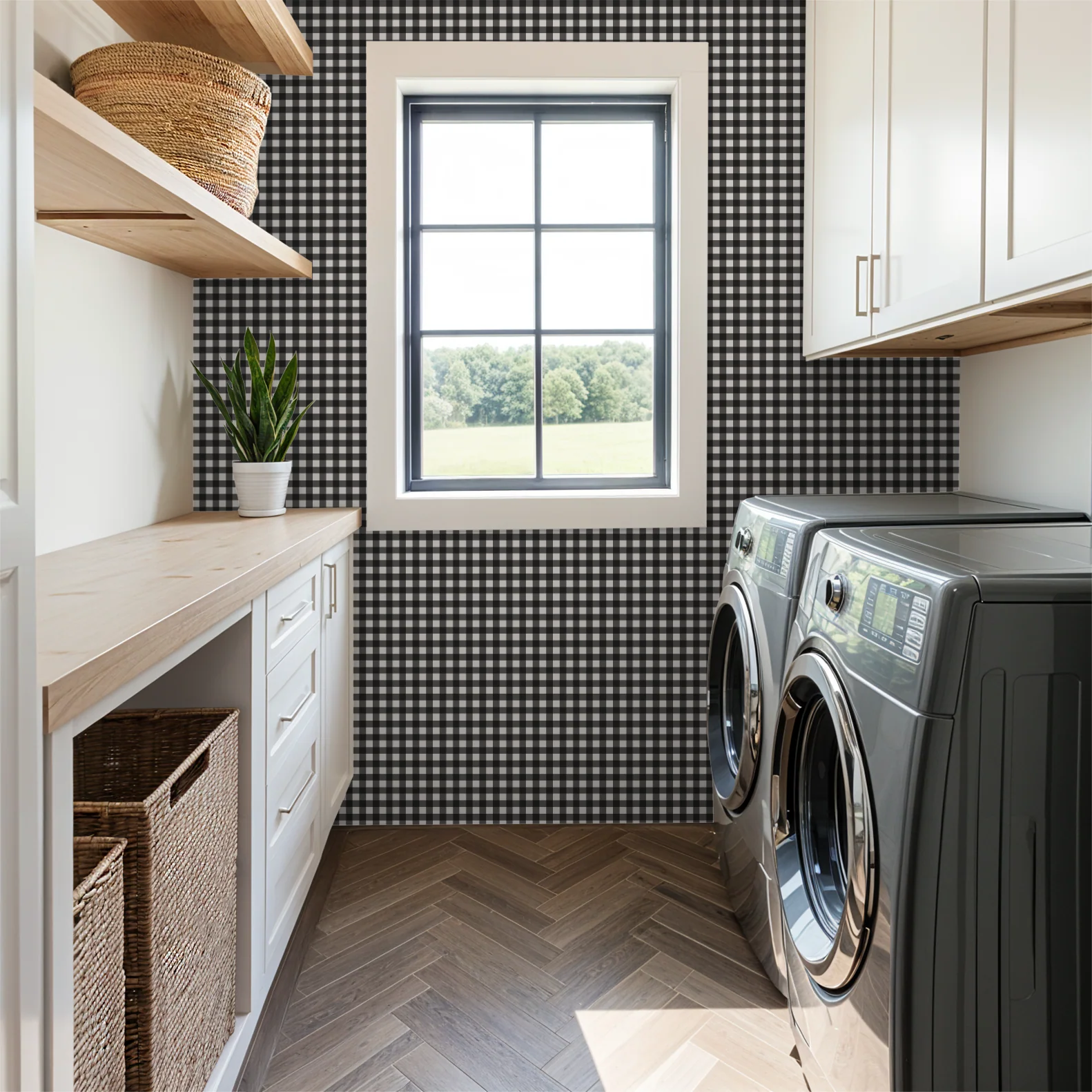 Willowside Gingham (Black) Wallpaper - Image 4