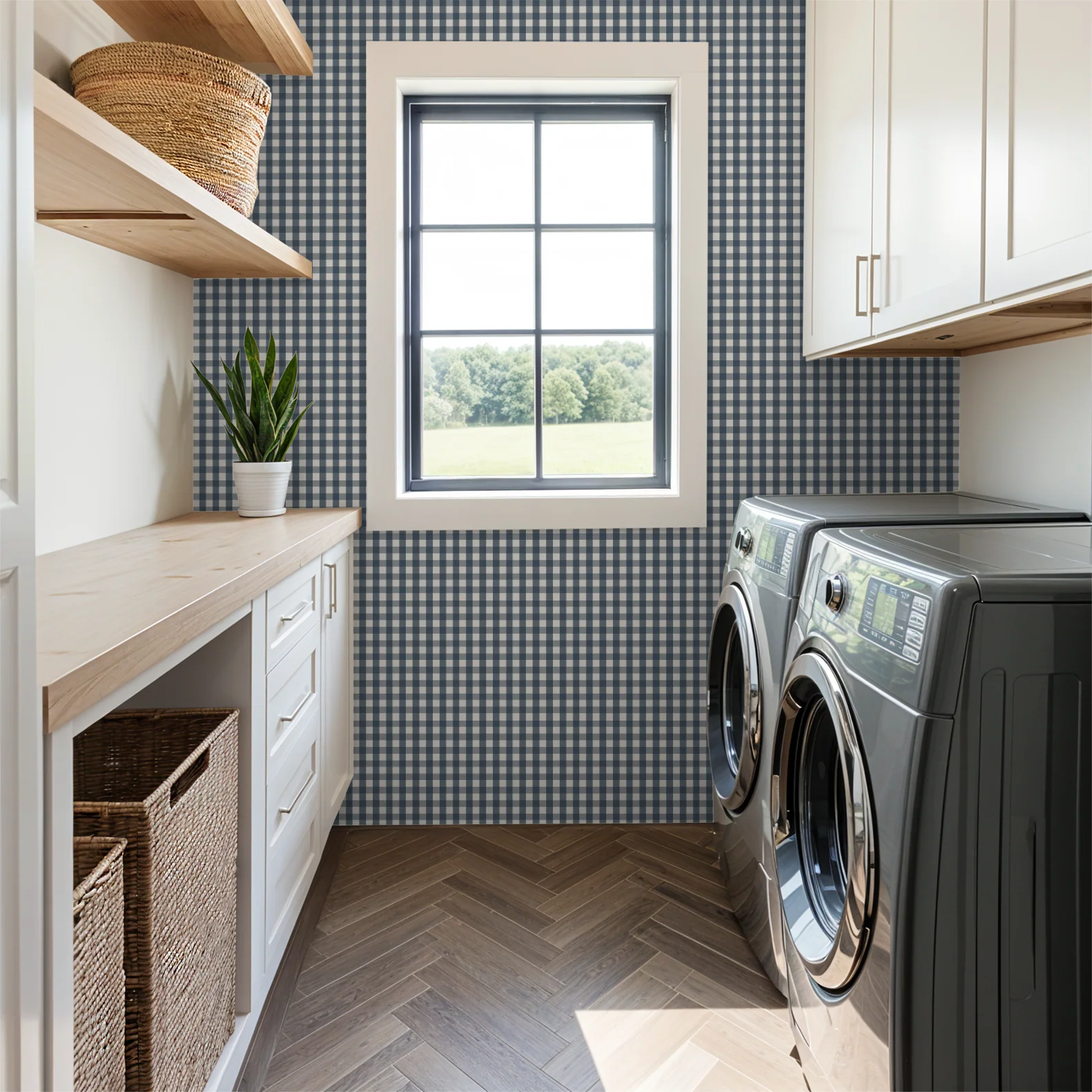 Willowside Gingham (Blue) Wallpaper - Image 4
