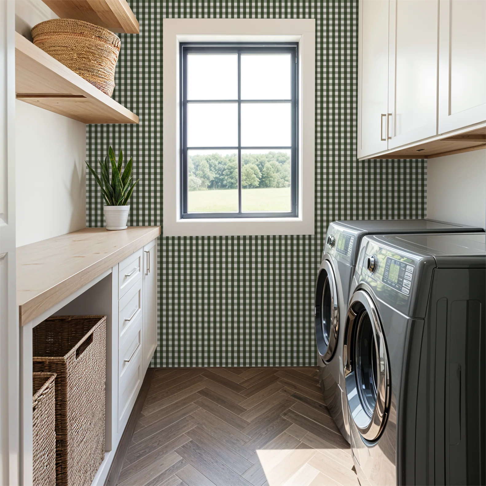 Willowside Gingham (Green) Wallpaper - Image 5