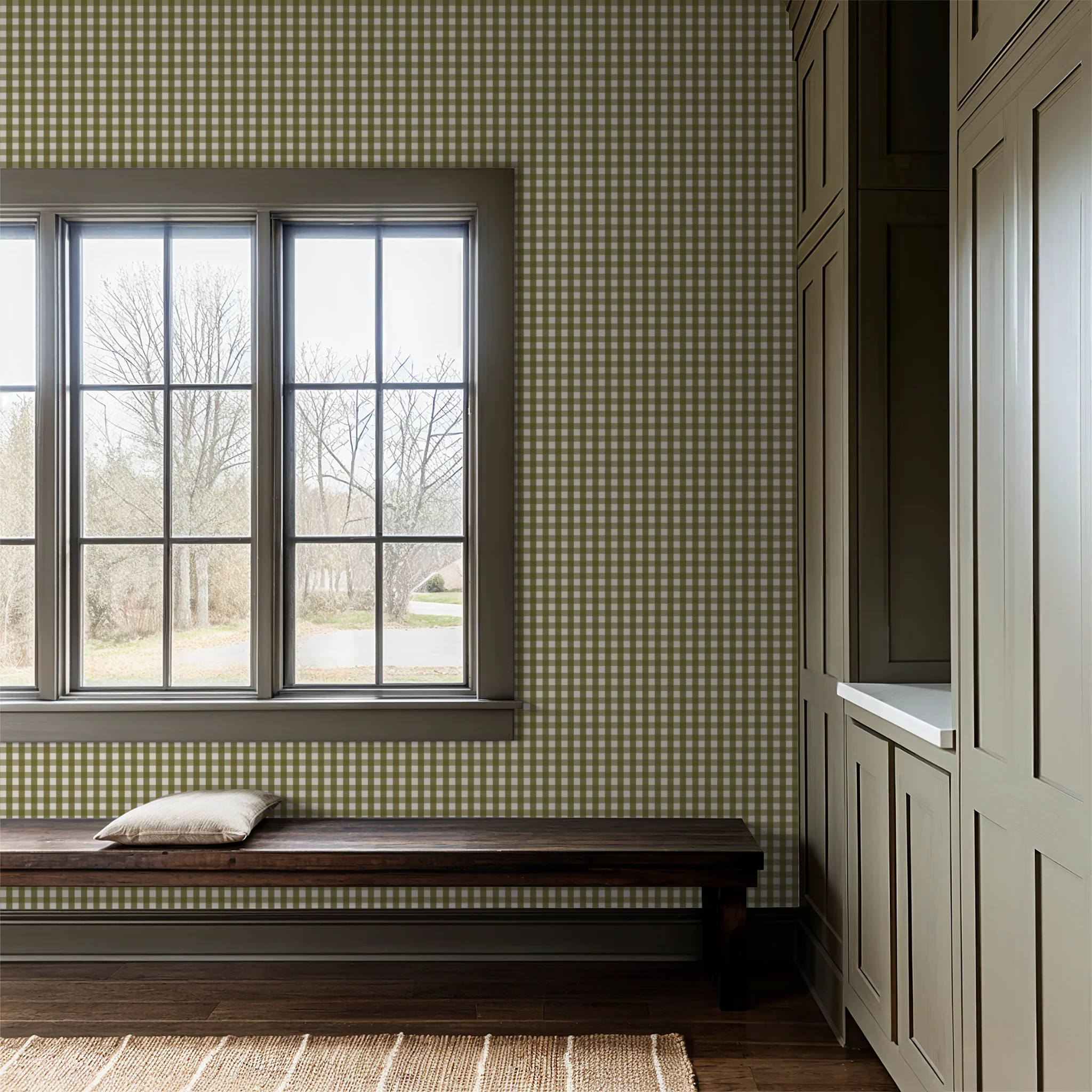 Willowside Gingham (Olive) Wallpaper - Image 3