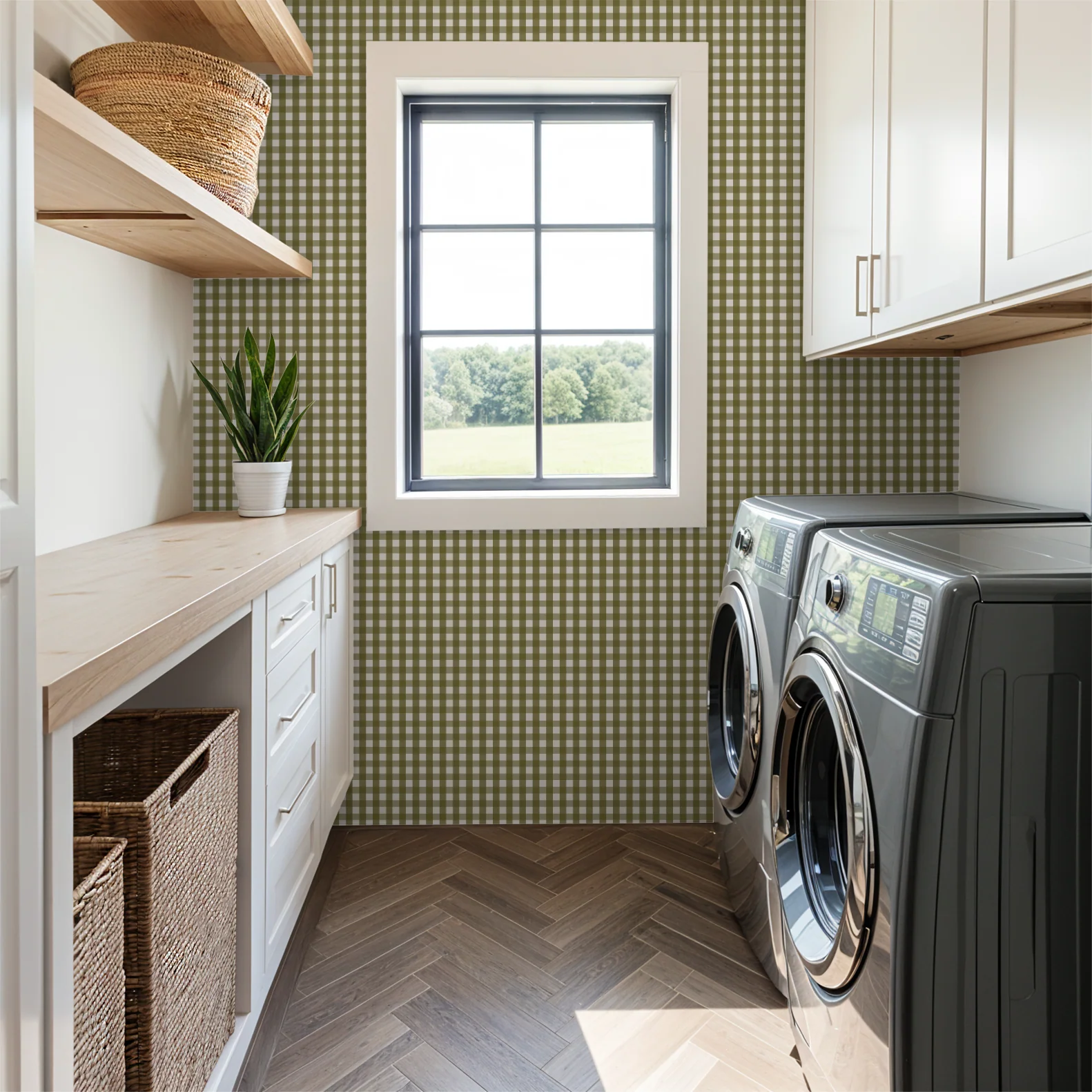 Willowside Gingham (Olive) Wallpaper - Image 5