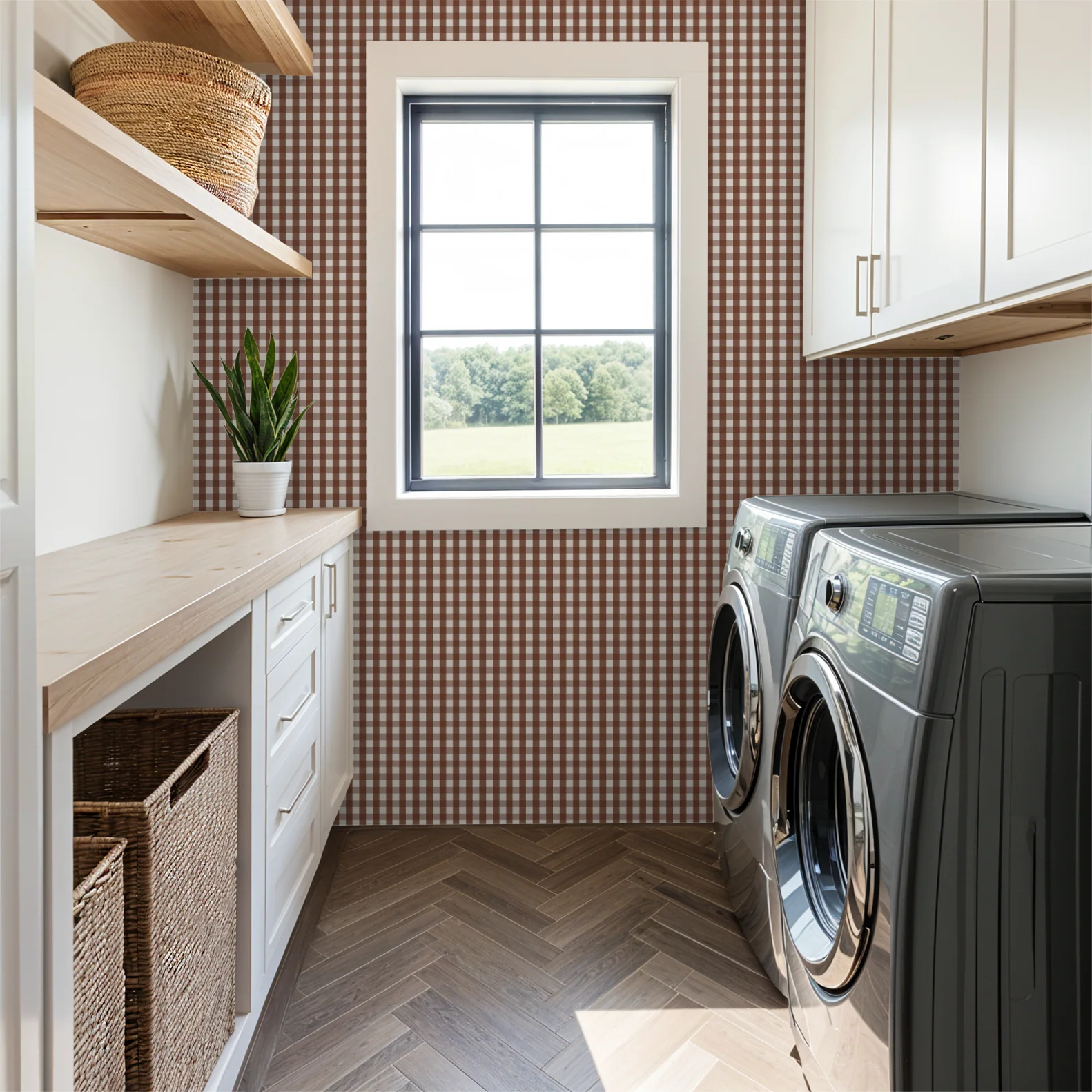 Willowside Gingham (Red) Wallpaper - Image 5