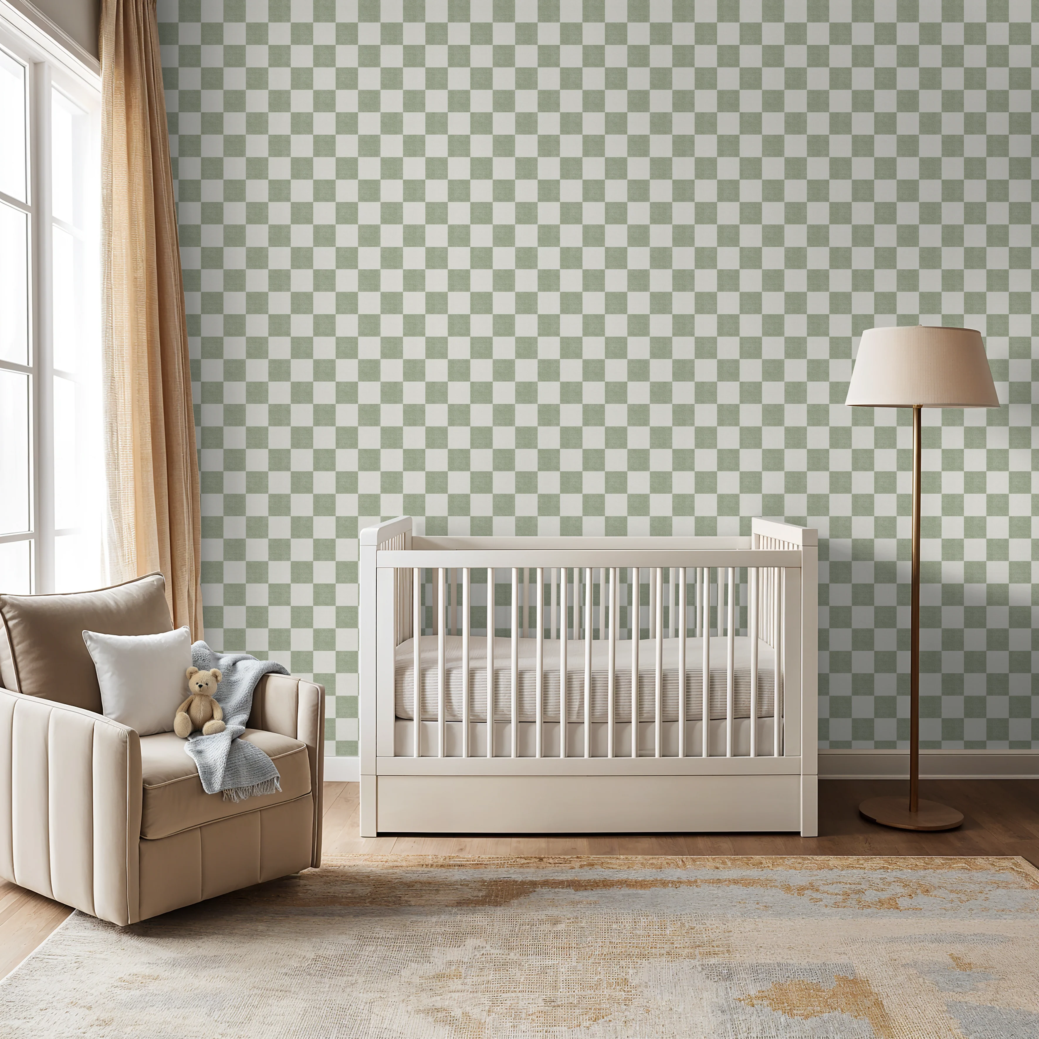 Woven Check (Green) Wallpaper - Image 3