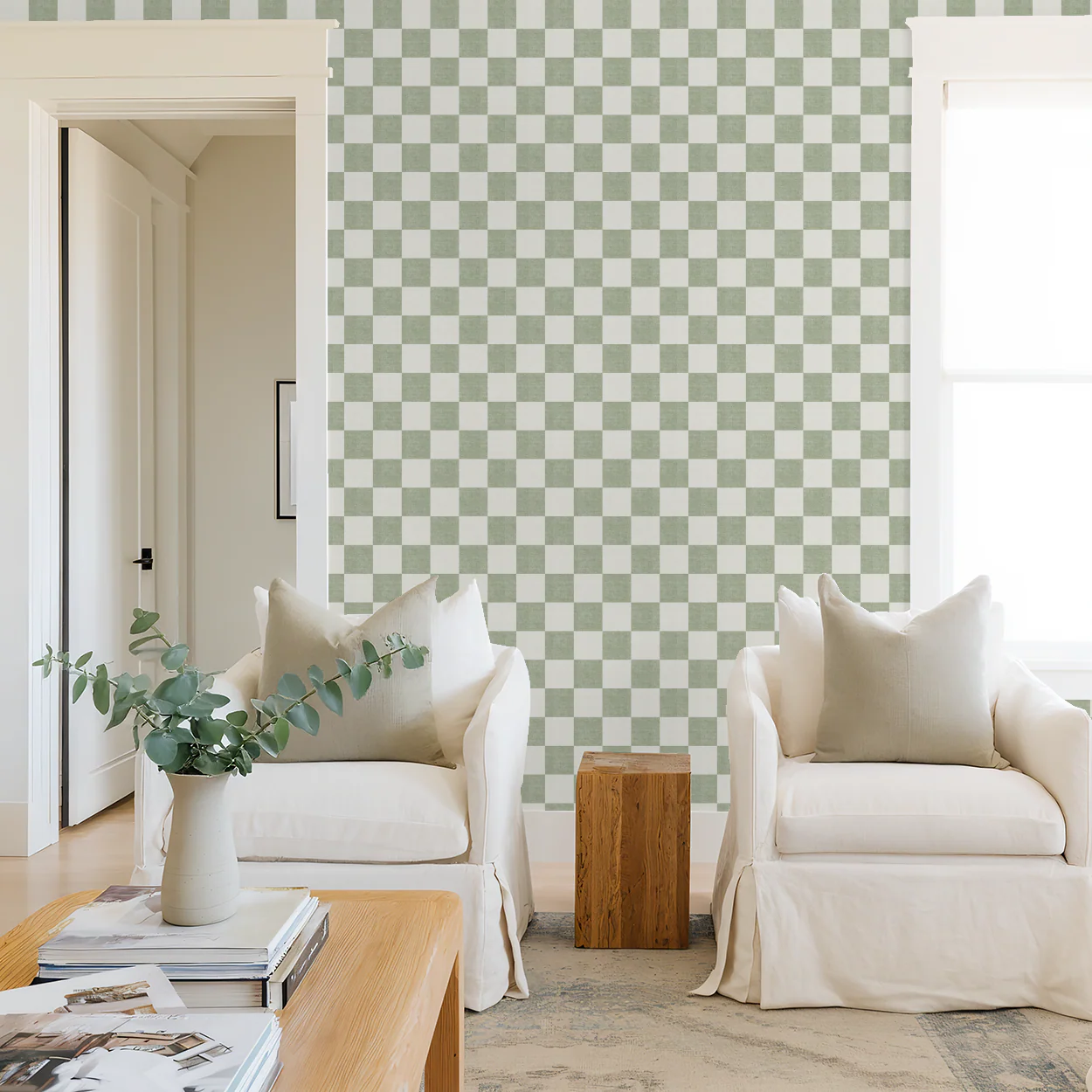 Woven Check (Green) Wallpaper - Image 4