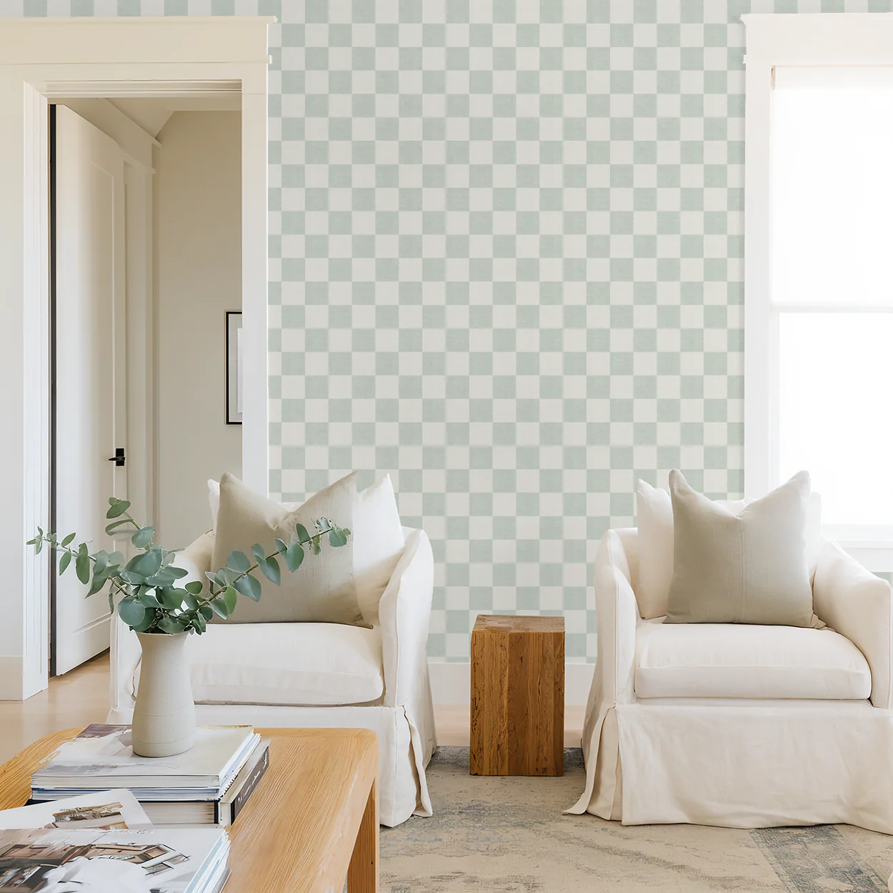 Woven Check (Light Green) Wallpaper - Image 3