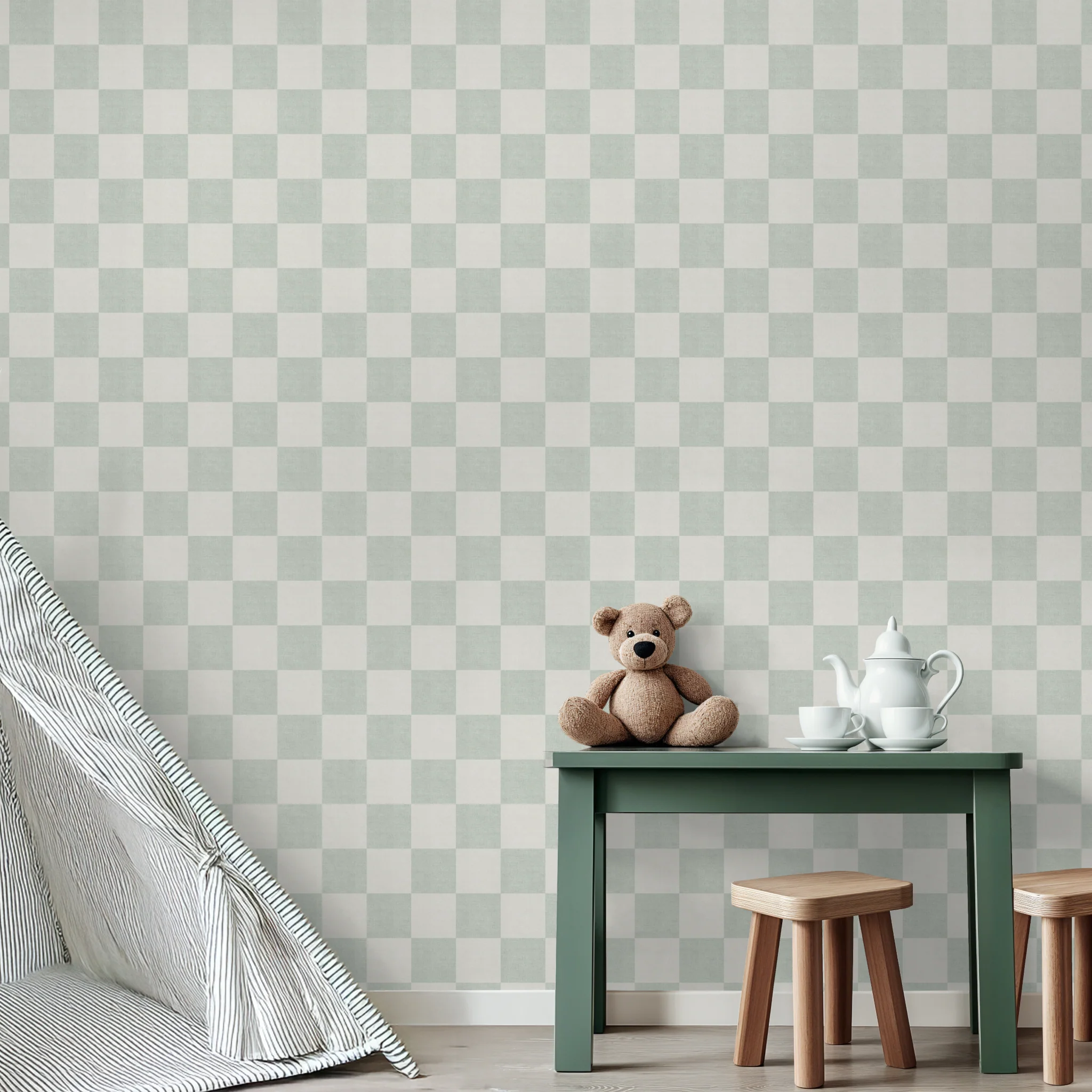 Woven Check (Light Green) Wallpaper - Image 5