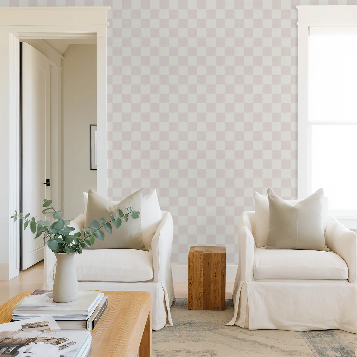 Woven Check (Pink) Wallpaper